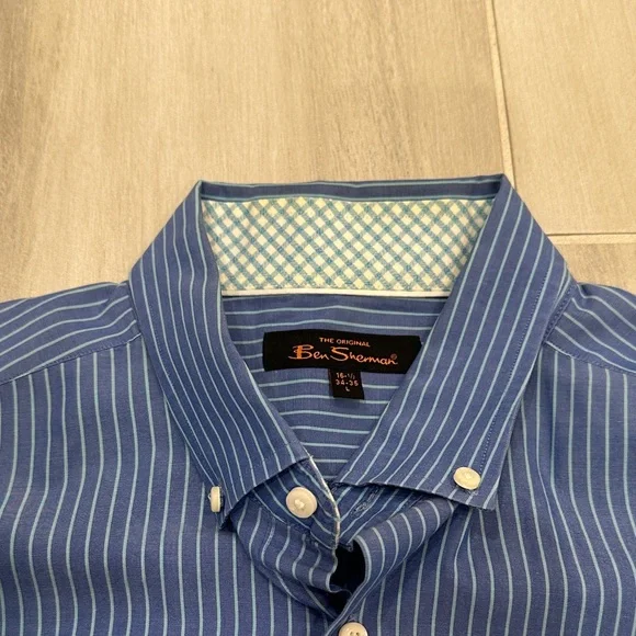 Ben Sherman Large 16.5 34-35 Blue Striped Button Down Shirt - Picture 2 of 10